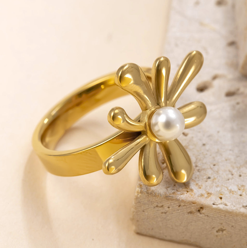 Anillo Flor con Perla - detalle