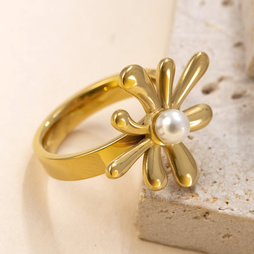 Anillo Flor con Perla - detalle