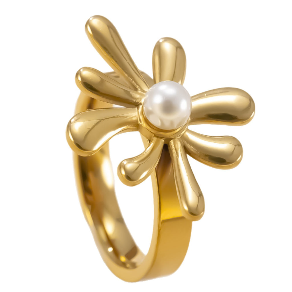 Anillo Flor con Perla - close up